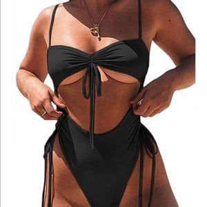 Sexy black monokini thong one-piece